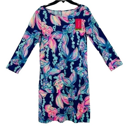 knee length dresses for ladies DEACON 3/4 SLEEVE V-NECK DRESS, MULTI FLITTING ABOUT  Palm Place
