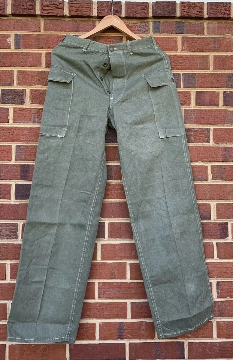 Vintage 40s WWII US ARMY MILITARY HBT Herringbone 13 Star Buttons Trousers  Pants