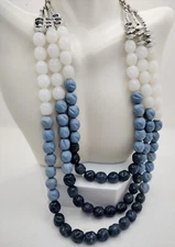 Charming Charlie Layered Necklace Beaded with Milky Quartz and Denim Toned Beads