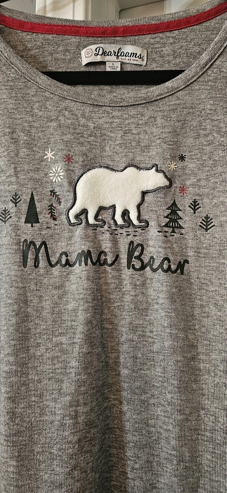 Dearforms Womens Large Pajamas Top Grey " Mama Bear" - Image 3 of 3