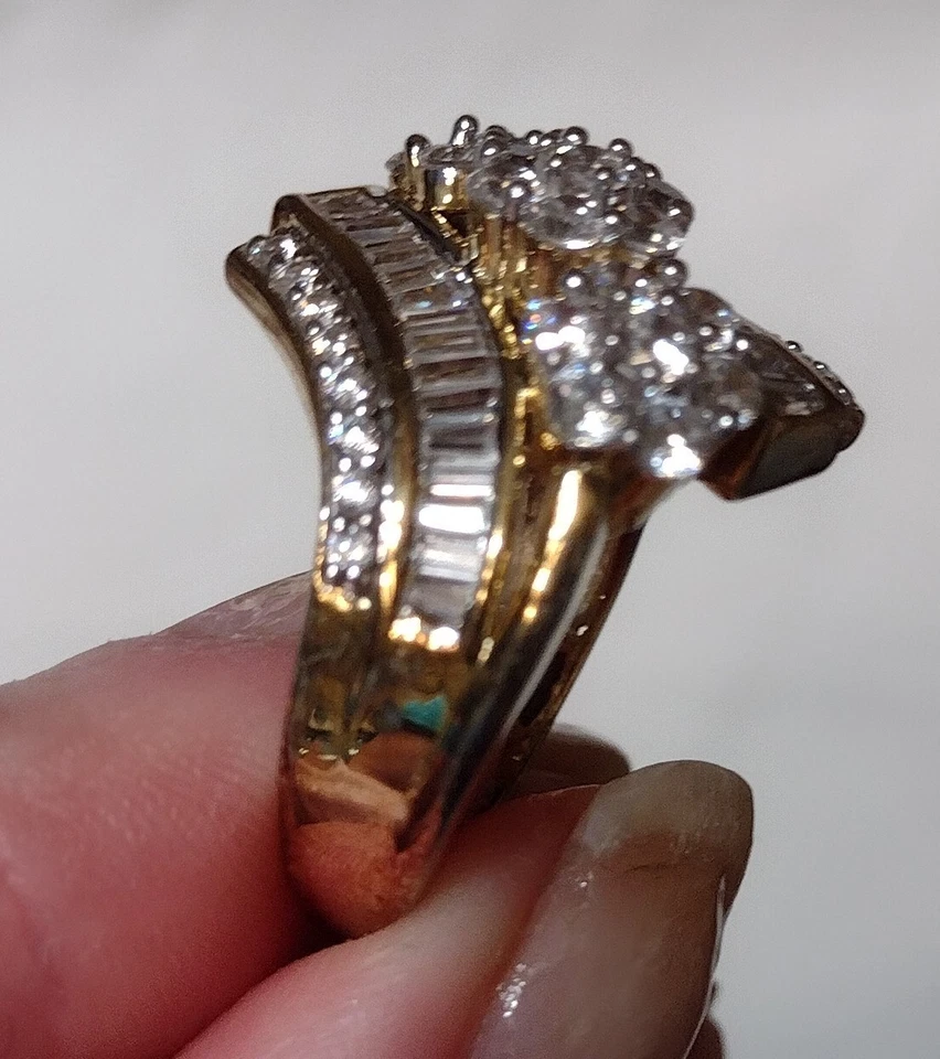 Round & Baguette CZ RING Sz 10 SJD YELLOW GOLD Wedding Engagement Cocktail Ring - Image 4 of 4