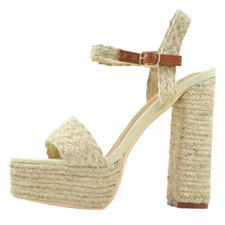 DAMENSCHUHE MODERN BLOCKABSATZ HIGH HEELS PLATEAU BEIGE PUMPS SANDALETTEN