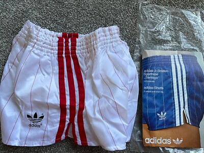Brandneu Vintage Adidas Nylon Shorts weiß mit roten Nadelstreifen Glanz Sprinter
