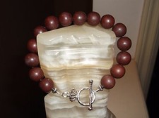 MEN'S HANDMADE 9 1/4" 12 MM CHOCOLATE BROWN TURQUOISE BEADED BRACELET