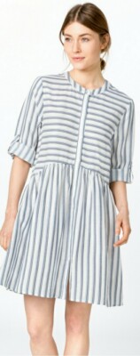 Women's HALLHUBER Casual Linen Dress White with Stripes Size 8 UK