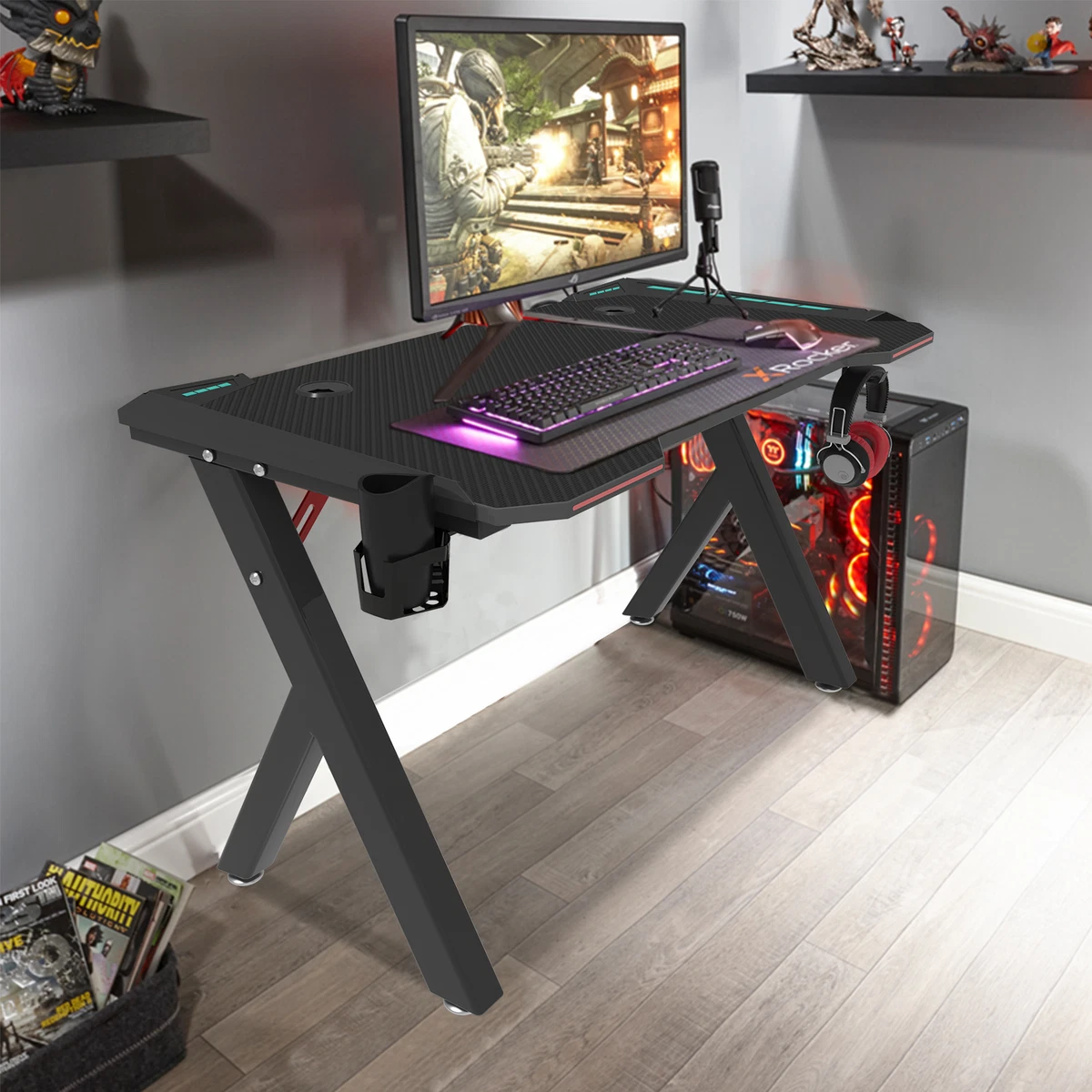 Professional Ergonomic LED Light Gaming Desk Computer Table