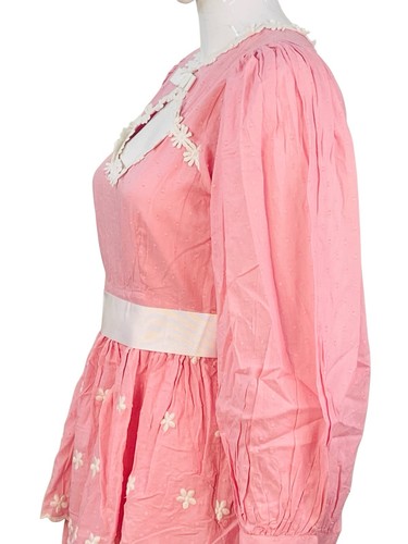 LoveShackFancy Femmes Designer Floral Brodé Rose Coton Court Mini ROBE TAILLE S - Photo 5 sur 14