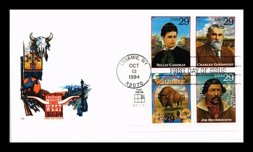 DR JIM STAMPS US COVER LEGENDS OF THE WEST FDC PLATE BLOCK HOUSE OF FARNAM