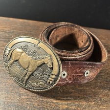 Vintage Belt Leather Western Brass Tony Lama Buckle Cowboy Horse