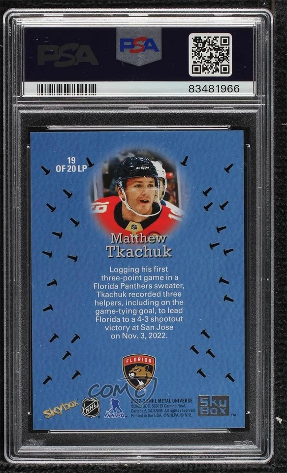 2022-23 Skybox Metal Universe Linchpins Matthew Tkachuk #19LP PSA 8 - Image 2 of 2