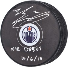 Evan Bouchard Edmonton Oilers Signed Hockey Puck with 