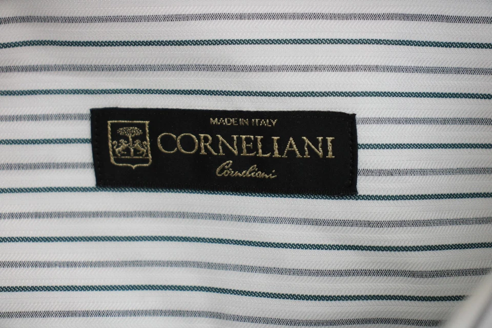 Camisa Corneliani Para Hombre 17 43 Blanco Verde Rayas Hecha en Italia Manga Larga Foto 3 de 4