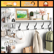 24" Wall-Mounted Coat Rack with Shelf 5 Hooks - Entryway Hat Hanger, White