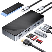 ORICO 8-in-1 USB C Hub with M.2 NVMe SSD Case, Multi-Port Adapter for Laptop