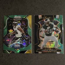 2025 Saquon Barkley 2 card lot. Panini Prizm crack ice Select Black and Green 