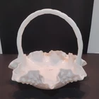 White Milk Glass Hobnail Basket Vintage 70's Candy Flowers Catchall
