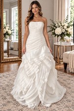 White by Vera Wang Ivory Strapless Organza Trumpet Bridal Gown Sz 8