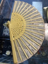 Beautiful Vintage Ladies Folding Hand Fan - 9 In.Painted Flowers, Signed