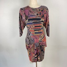 Vintage Cache Mosaic Metallic Geometric Cocktail Party Mini Dress Women's Small