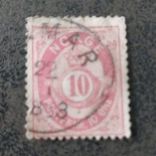 NORVEGE Timbre 10 øre rose Armoiries oblitéré cachet à la main avant 1900