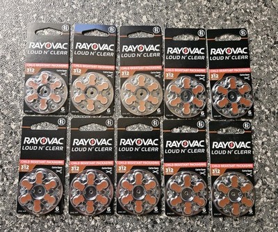 10-Packs 6 Cells Rayovac Loud n' Clear Hearing Aid Batteries 312CR-6LNCUS