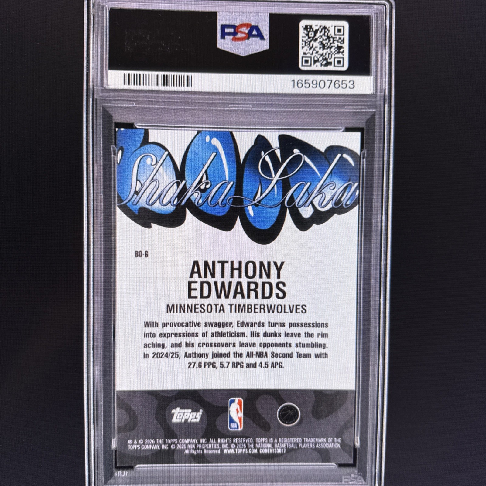 2025-26 Topps NBA Hoops Anthony Edwards Boom Shaka Laka SSP PSA 9 POP 1 view 2