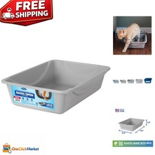 Spacious Blue/Gray Cat Litter Pan - Open-Top Design for Easy Access Cleanup