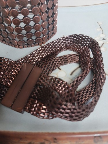 Lot Of 2 Copper Bronze Cuff Bracelet Magnet Stackable Bangle Mesh - Picture 2 of 6