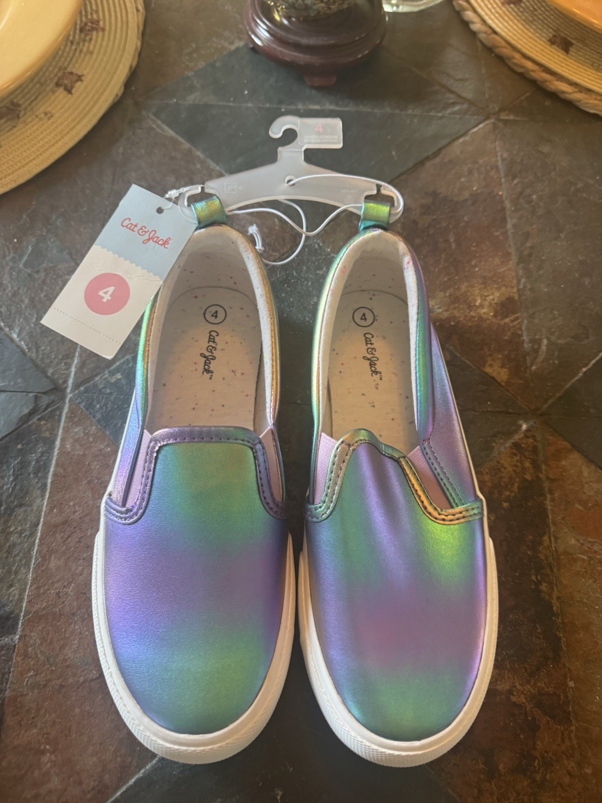 Girls Cat & Jack Slip-On Sparkle Rainbow Colors Shoes (size 4) NEW With Tags