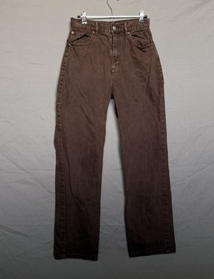 PULL&BEAR Men's Brown Straight Denim Jeans 5-Pocket Button Zip Logo