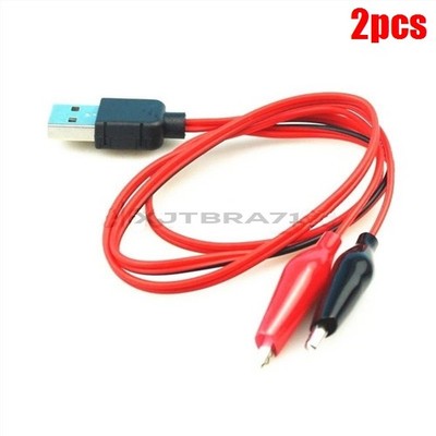 2Pcs Alligator Test Clips Clamp To Usb Male Connector Adapter 75Cm Power Supp tr
