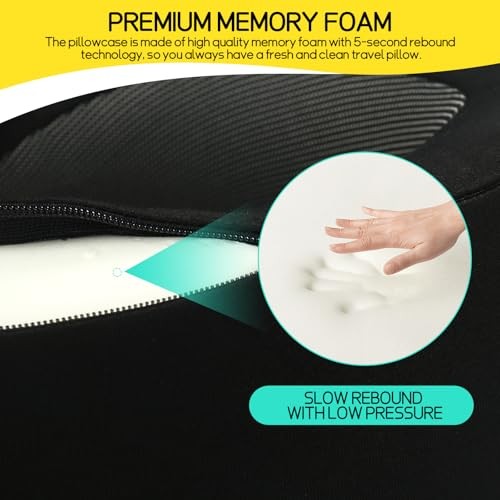 Memory Foam Travel Neck Pillow for Airplanes - Soft & Supportive Black Design Memory Foam Travel Neck Pillow for Airplanes - Soft & Supportive Black Design