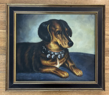 Chelsea House Dachsund Dog Painting Oil on Board