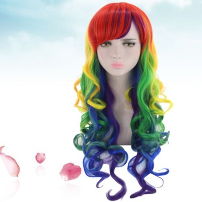 Curly Wavy Hair Wig Gradient Color Synthetic Fiber Wig for Women Styling