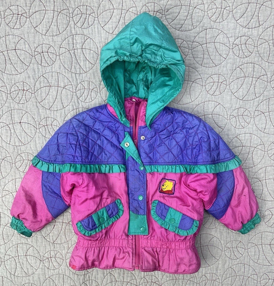 VTG 90s Winnie The Pooh Disney Puffer Coat / Little Kids Girls 4T