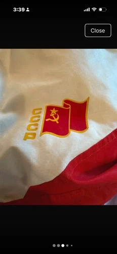 Men’s USSR Track Jacket Full Zip Red/White Colorblock Stand-Up Collar L 42" image 3