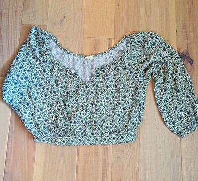 Marine Layer Floral Smocked Square Neck Puff Sleeve Cropped Blouse M