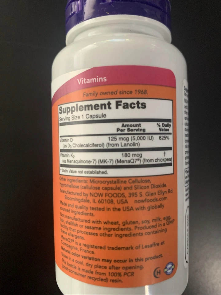 Ahora Mega D3 y MK-7, 5000 UI/180 mcg. 120 cápsulas. Exp 10/2027.  Multi Descuento Foto 4 de 4