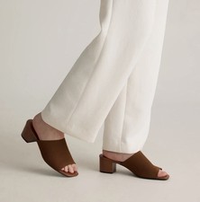 Quince Italian Leather & Eco Knit Heeled Mule Cognac Shoes  Women US 8