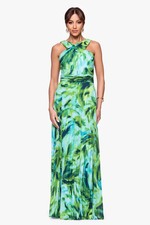 Xscape Aqua Green Blue Halter Neck Floral Chiffon Gown Size 8 249