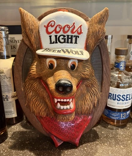 Coors Light Beer Wolf 3-D Face Sign Bar Pub Man Cave Decor 14”x10” Vintage 1987!