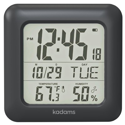 Bathroom Clock Wall with Shatterproof LCD Screen   Waterproof Shower Clock Wa...