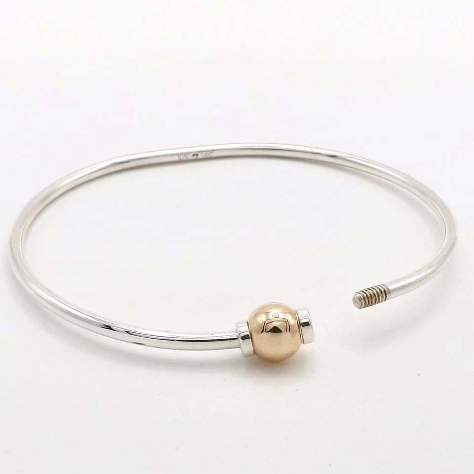 Sterling Silver 14K Gold Cape Cod Ball Bead Bangle Bracelet New 7in - Image 3 of 4