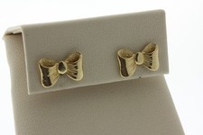 14K Yellow Gold Textured Ribbon Bow Stud Earrings