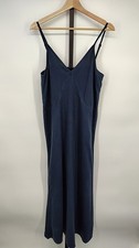 Quince Women Vintage Wash Tencel Maxi Slip Dress Midnight Blue Basic Sleeved S
