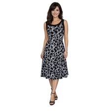 Jessica Howard Black White Abstract Print Sleeveless Midi Dress Women 12P