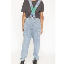 NWT Sandrine Rose x Free People Denim Overalls Size Medium Green Bungie