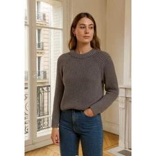 Quince Sz Small 100% Organic Cotton Classic Fisherman Crew Neck Sweater Grey