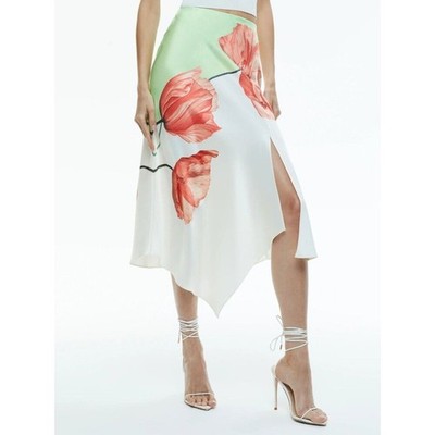 Alice + Olivia Harmony Drapey Slit Asymmetric 10 Skirt in Dream Life Sharp Green
