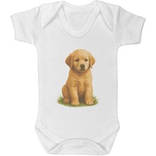 'Golden Retriever Puppy Sitting On The Grass' Baby Grows / Bodysuits (GR056753)